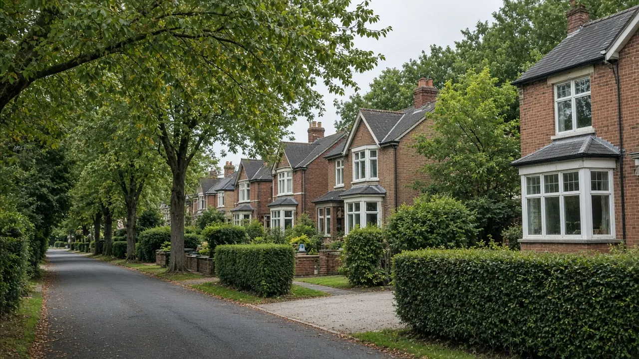 Example image: a leafy suburban road of 1930s semis