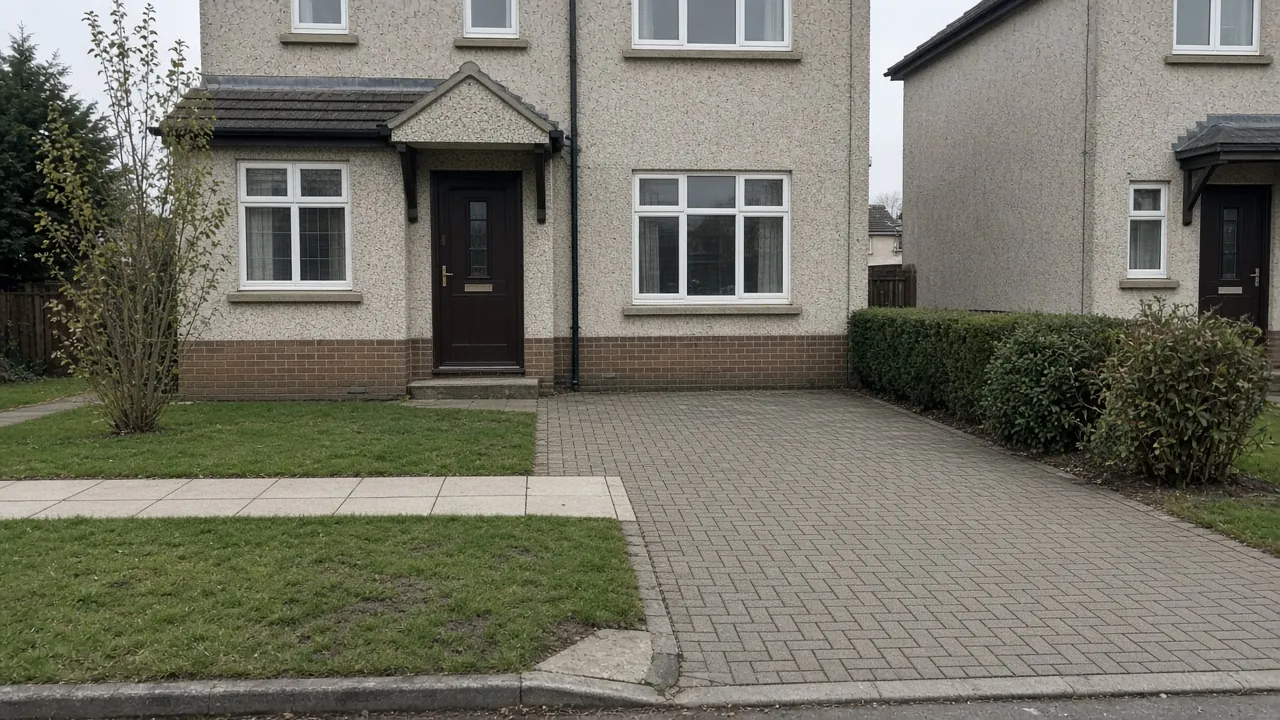 Example image: a lowered kerb and footpath crossing outside a 1930s semi