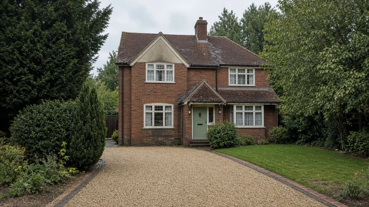 Example image: detached house in Dringhouses, York, with a golden gravel drive