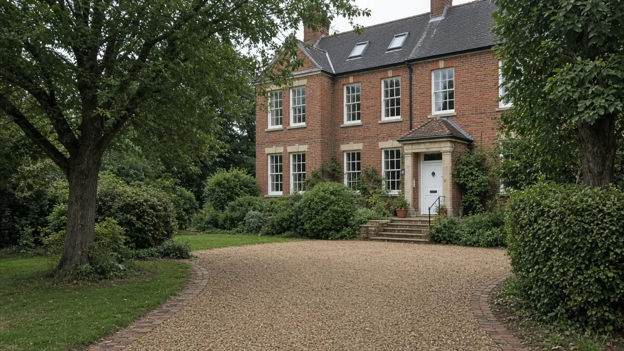 Example image: Edwardian house in Fulford, York, with a gravel drive and clay edging